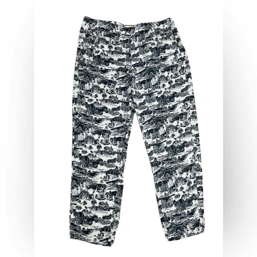 Marine Layer Allison Pants Size S Black Tropical Toile Print Elastic Waist *READ